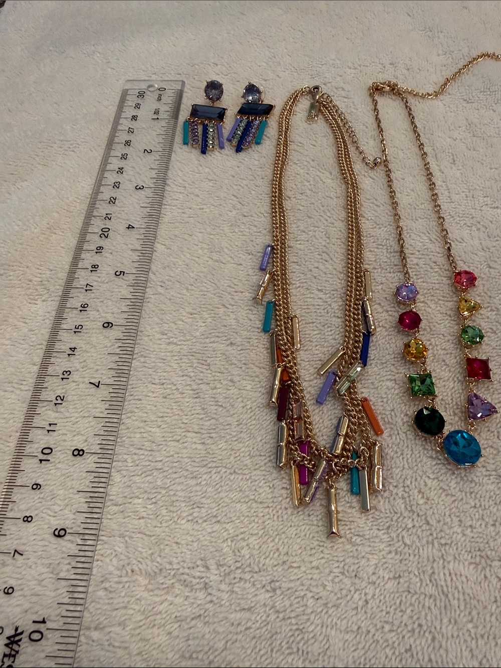 TWO Gold Multicolor Fringe Necklaces, Earrings & Stackable Rings - Picture 2 of 3